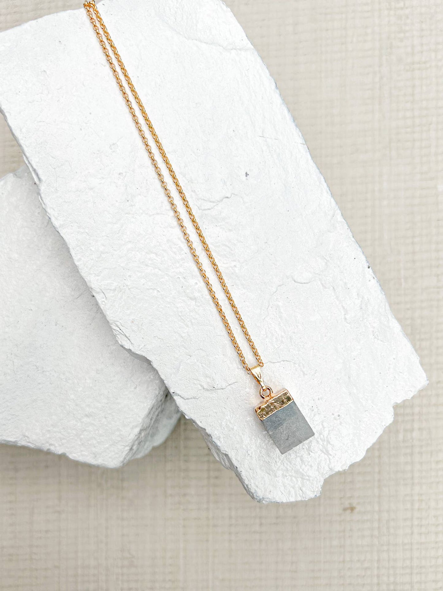 Amazonite Cube Gold Plated Gemstone Necklace