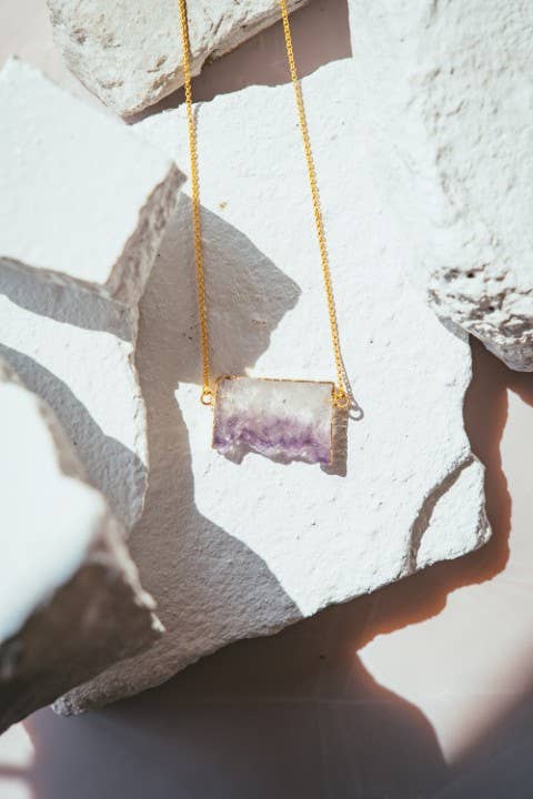 Amethyst Slice Gold Plated Necklace