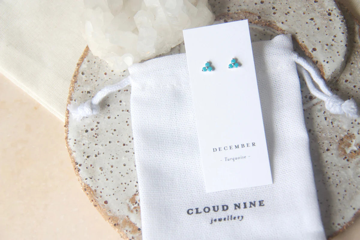 December Birthstone Stud Earrings - Silver / Turquoise