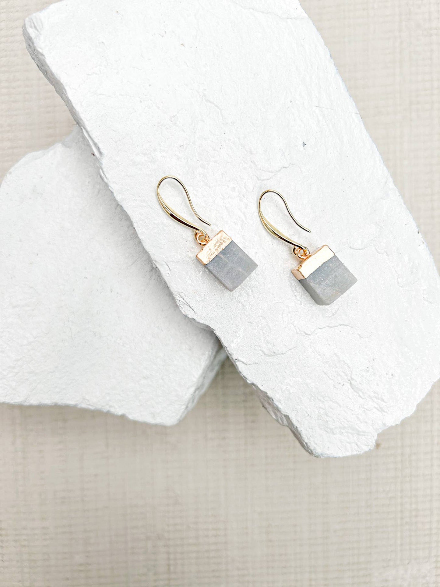 Amazonite Cube Gold Plated Earrings