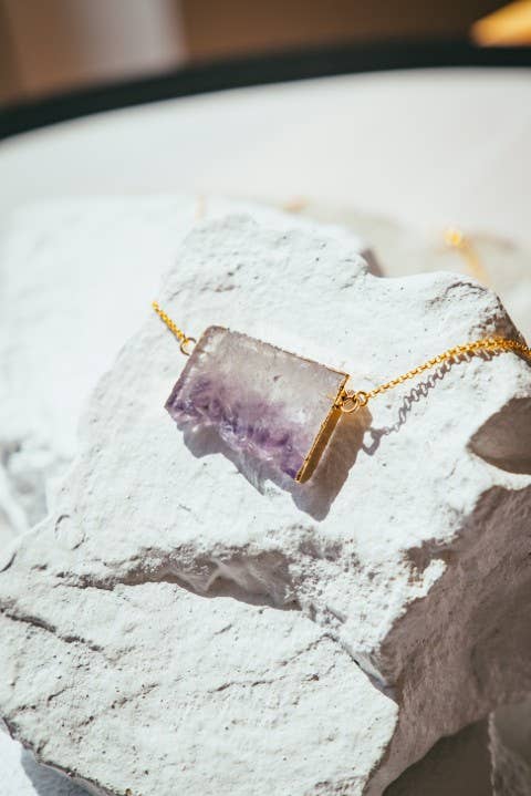 Amethyst Slice Gold Plated Necklace
