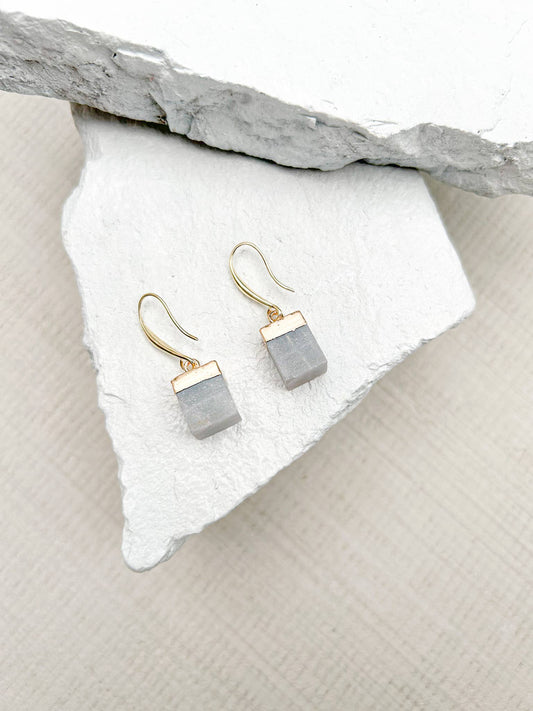Amazonite Cube Gold Plated Earrings