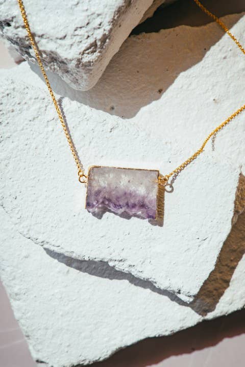 Amethyst Slice Gold Plated Necklace