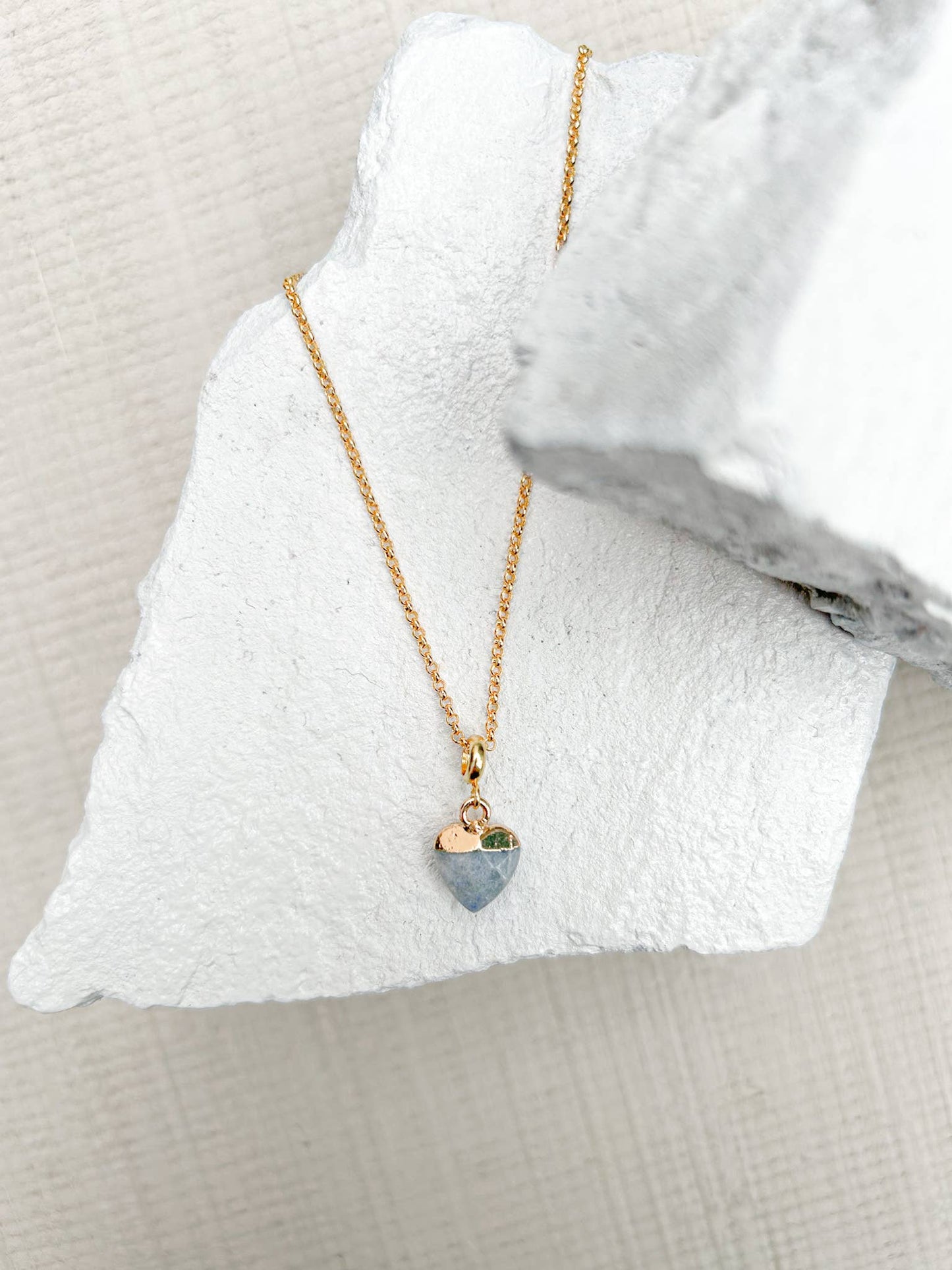 Blue Aventurine Small Heart Gold Plated Gemstone Necklace