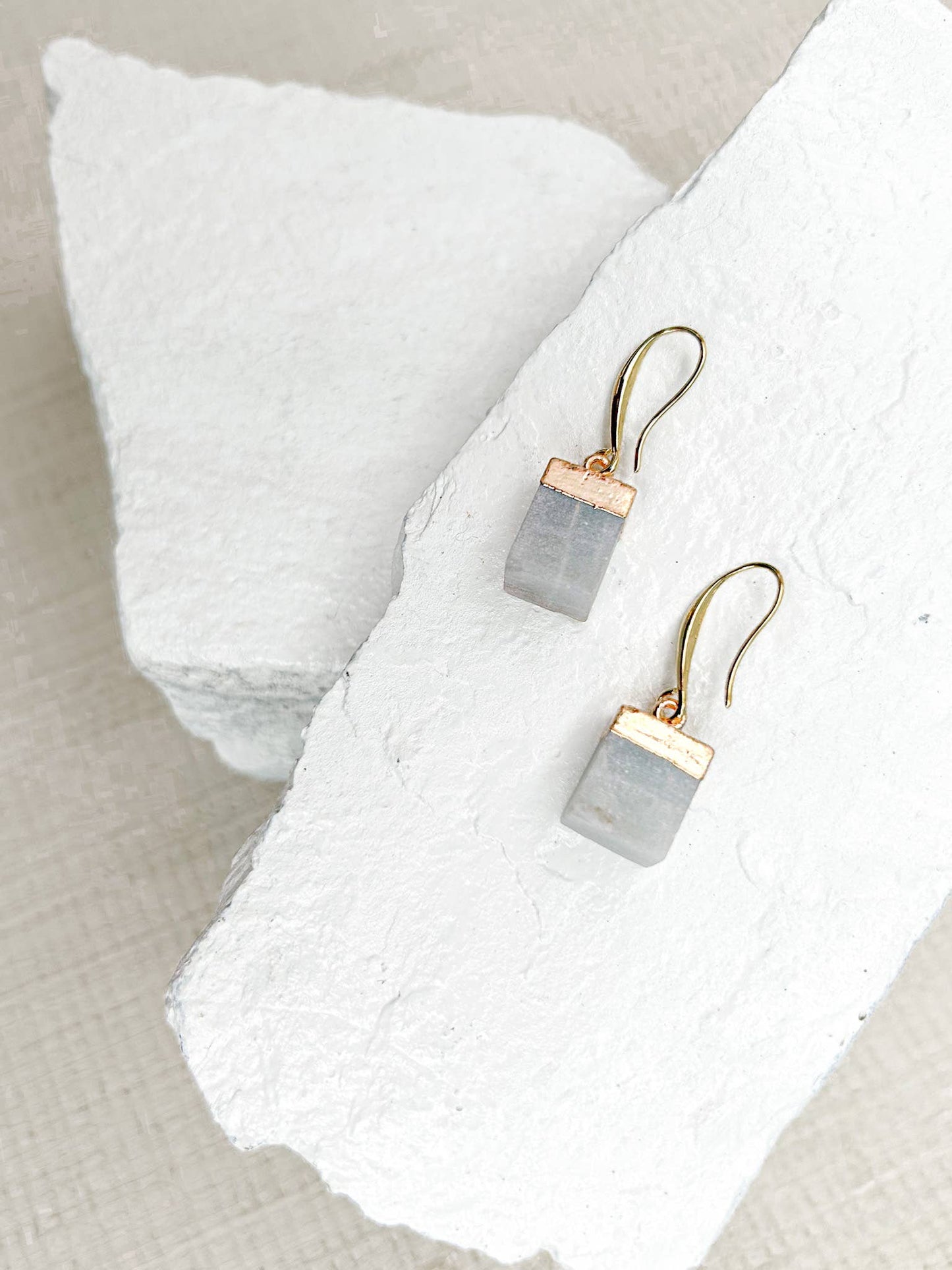 Amazonite Cube Gold Plated Earrings