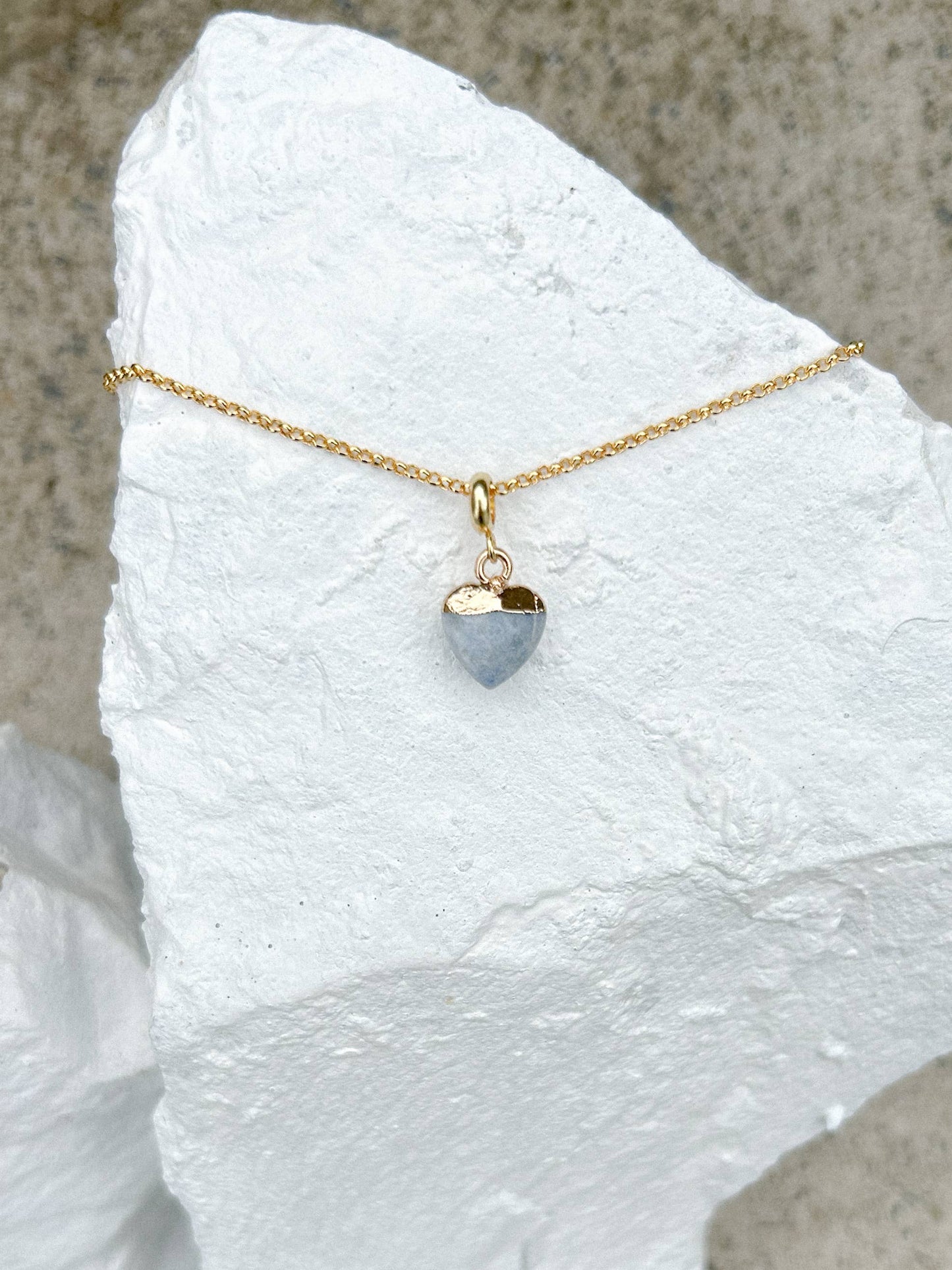 Blue Aventurine Small Heart Gold Plated Gemstone Necklace