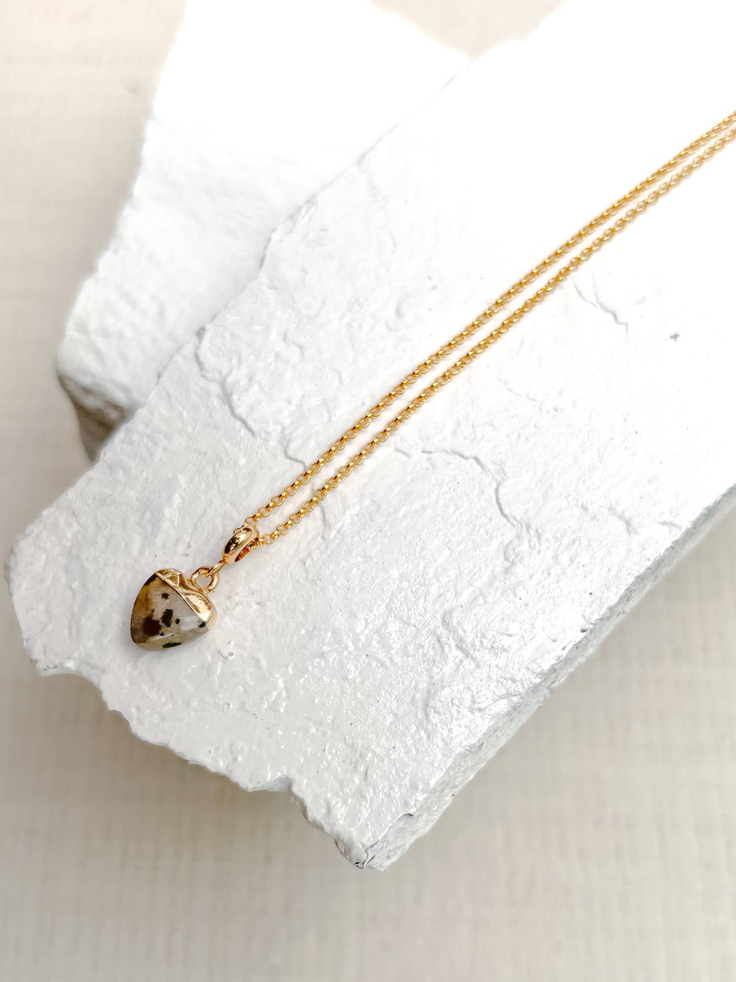 Dalmation Jasper Small Heart Gold Plated Necklace