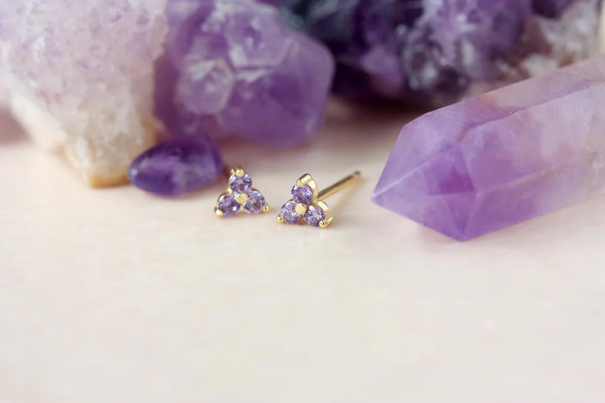 February Birthstone Stud Earrings - Gold / Amethyst