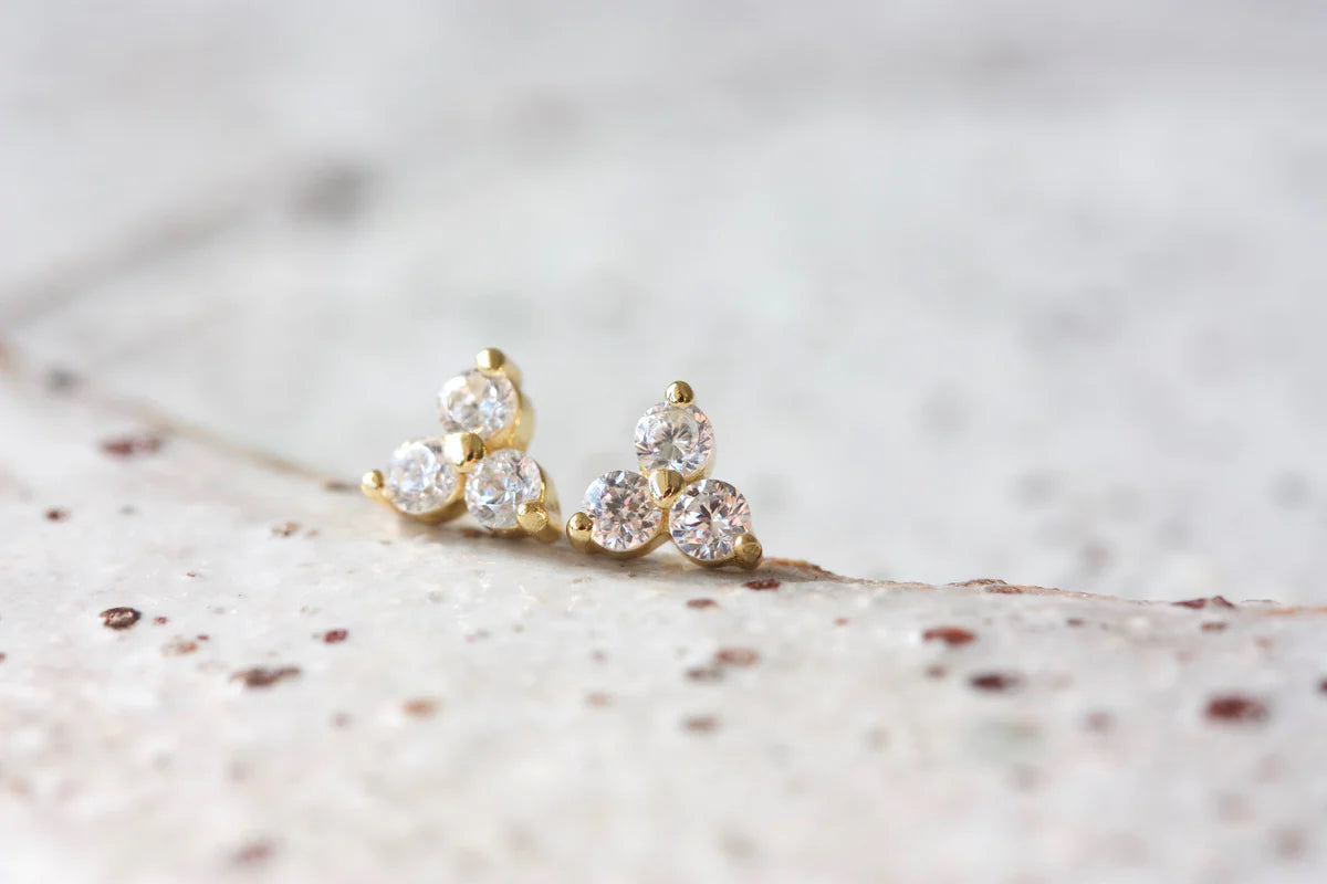 April Birthstone Stud Earrings - Gold / Crystal