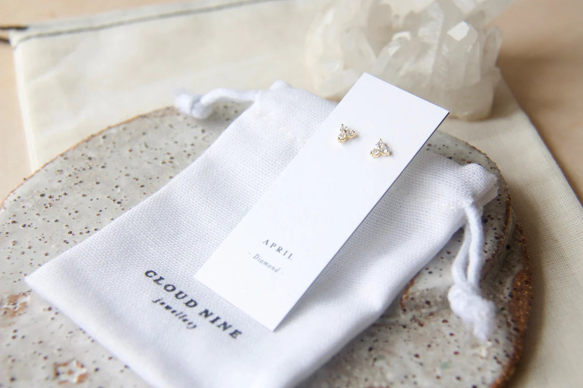 April Birthstone Stud Earrings - Gold / Crystal