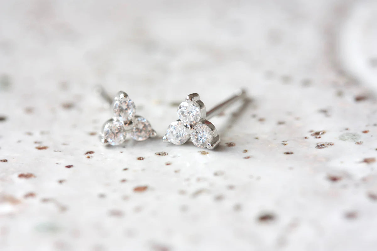 April Birthstone Stud Earrings - Silver / Crystal