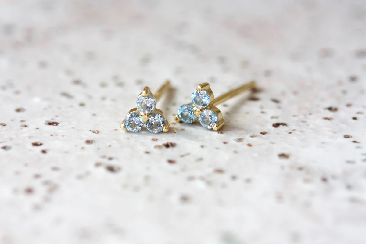 March Birthstone Stud Earrings - Gold / Aquamarine