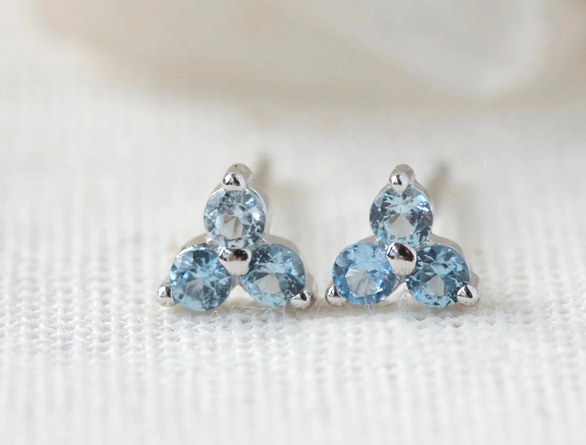 March Birthstone Stud Earrings - Silver / Aquamarine