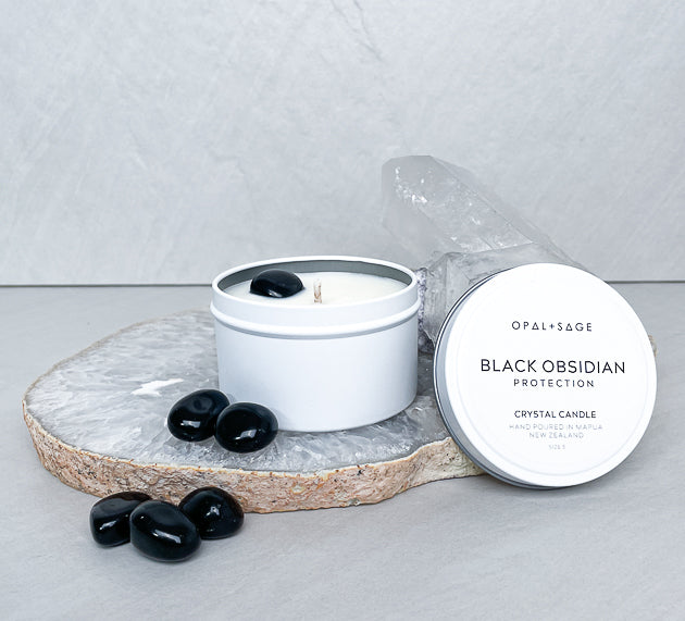 Black Obsidian Crystal Candle