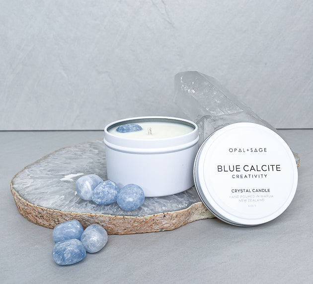 Blue Calcite Crystal Candle