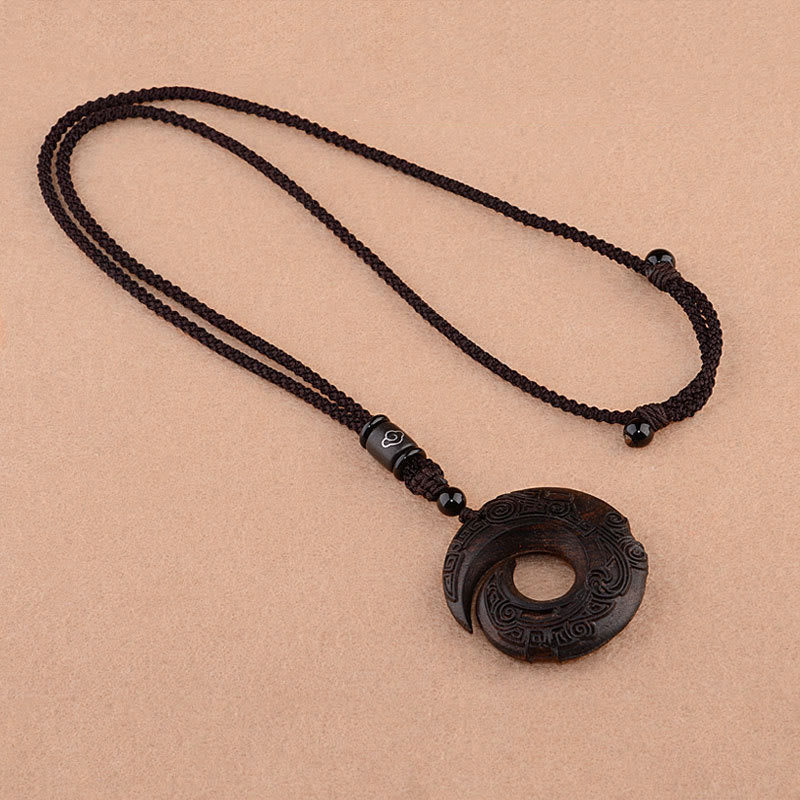 Ebony Wood One's Luck Design Pattern Protection Necklace