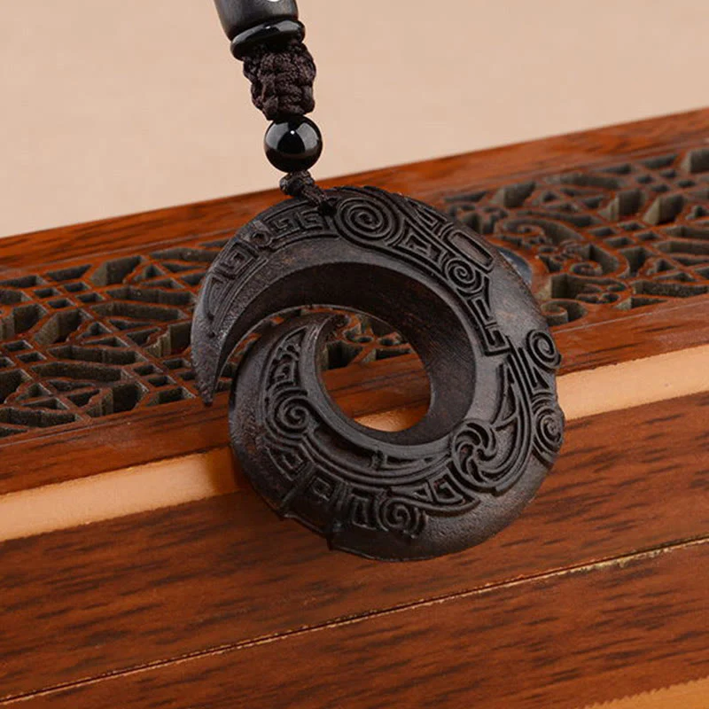 Ebony Wood One's Luck Design Pattern Protection Necklace