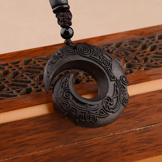 Ebony Wood One's Luck Design Pattern Protection Necklace