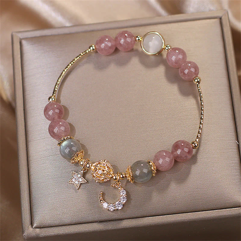 Strawberry Quartz Moonstone Moon Star Love Bracelet