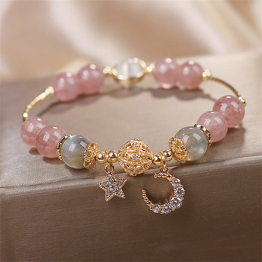 Strawberry Quartz Moonstone Moon Star Love Bracelet