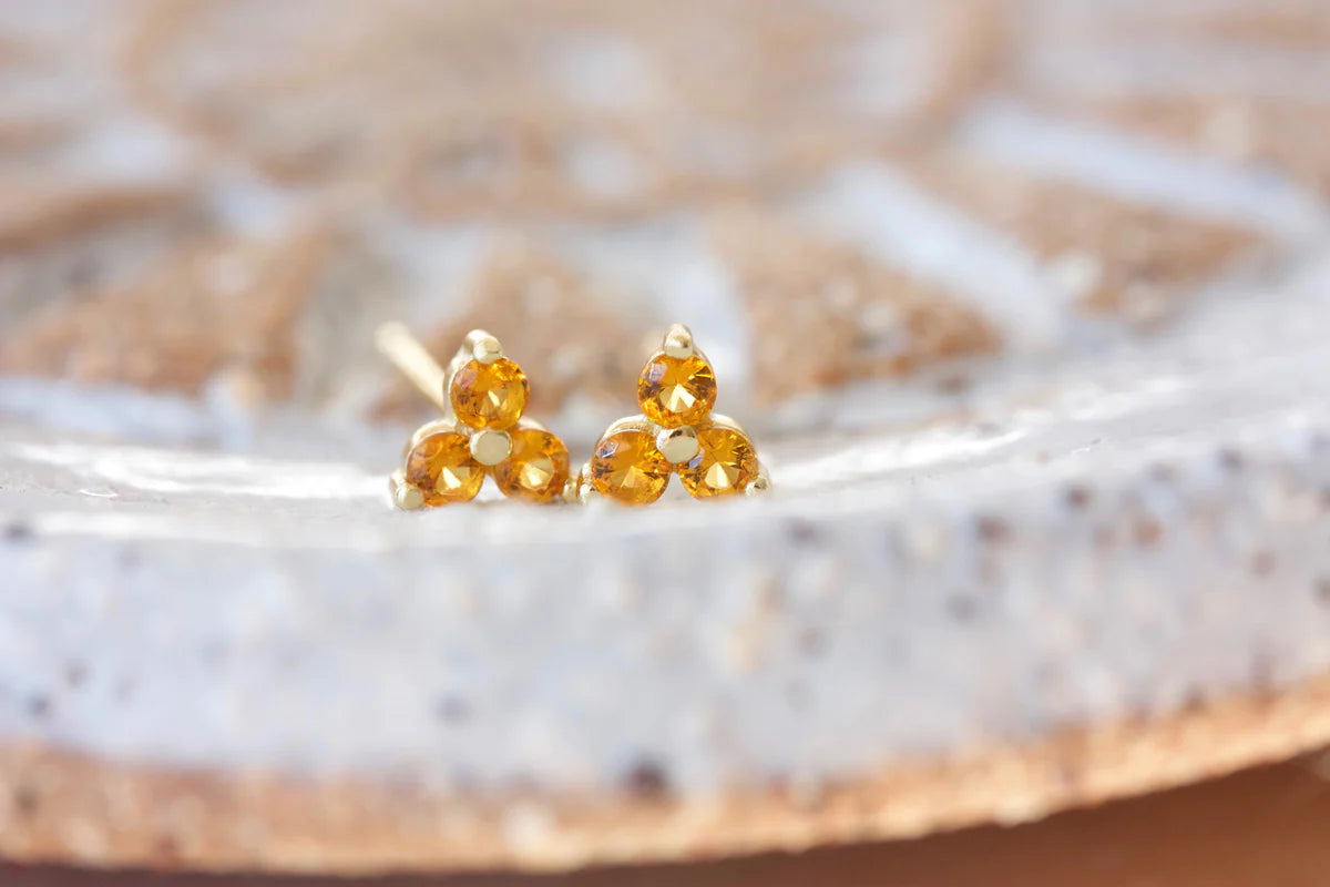 November Birthstone Stud Earrings - Gold / Citrine