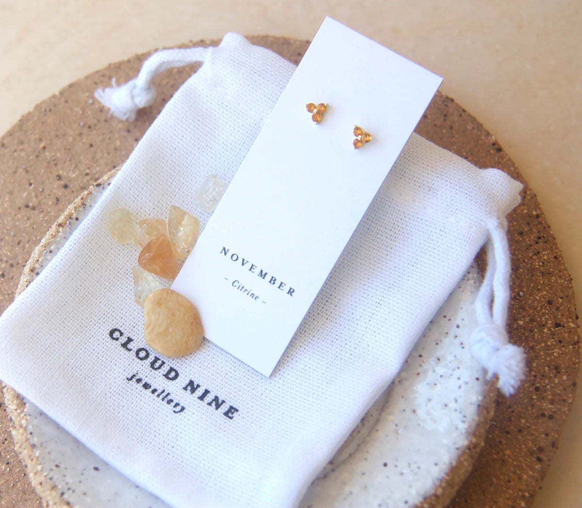 November Birthstone Stud Earrings - Gold / Citrine