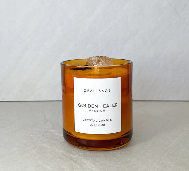 Golden Healer Quartz Crystal Candle