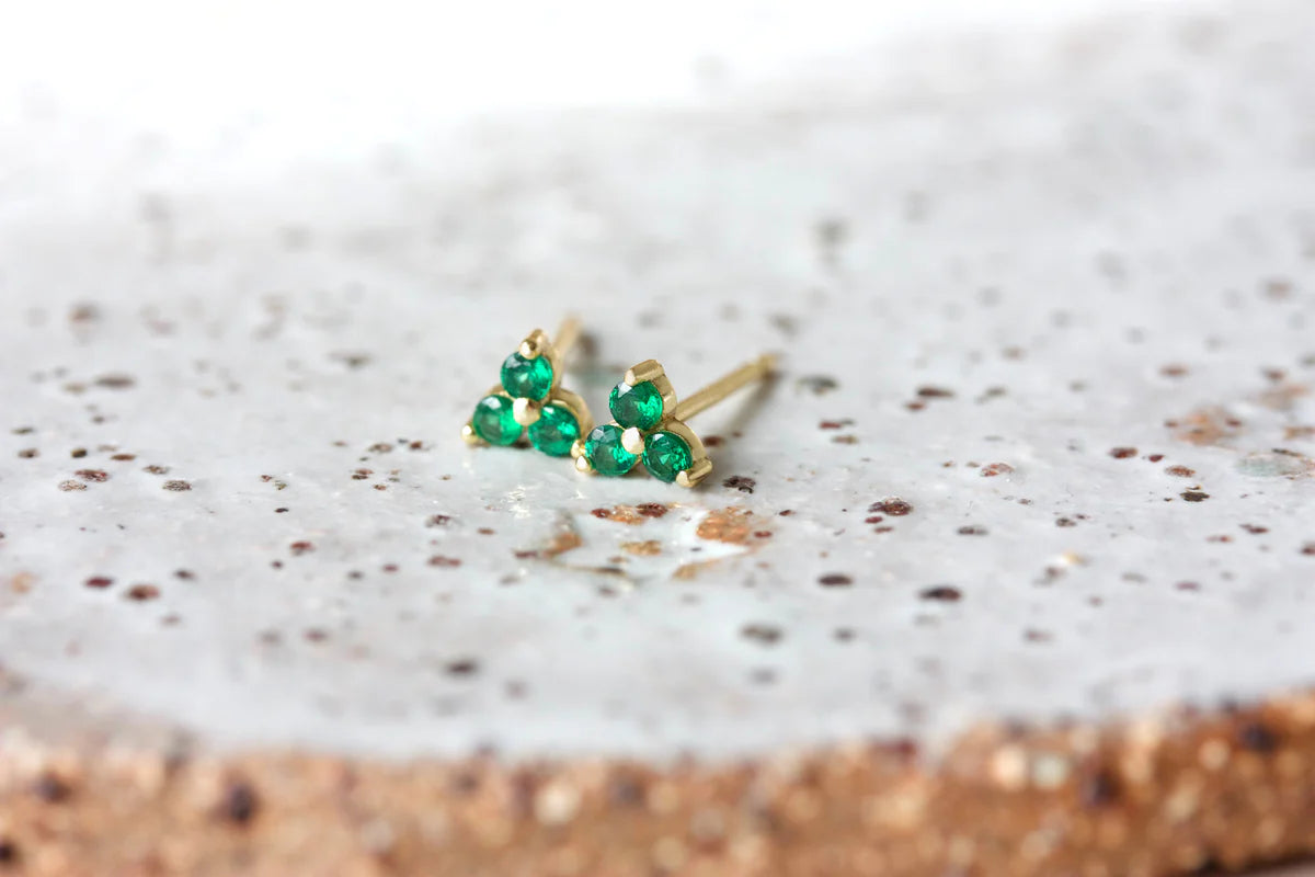 May Birthstone Stud Earrings - Gold / Emerald