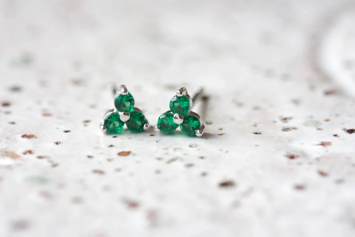 May Birthstone Stud Earrings - Silver / Emerald