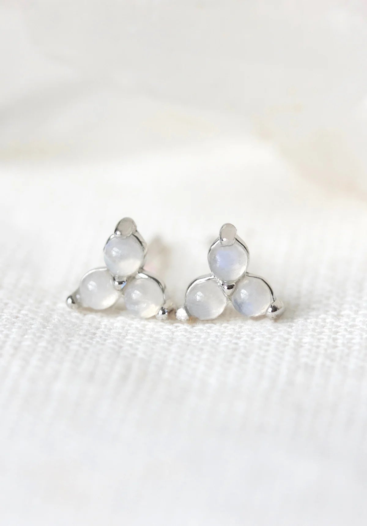 October Birthstone Stud Earrings - Silver / Opal