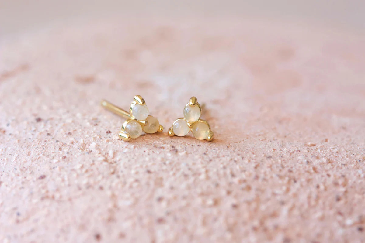 October Birthstone Stud Earrings - Gold / Opal