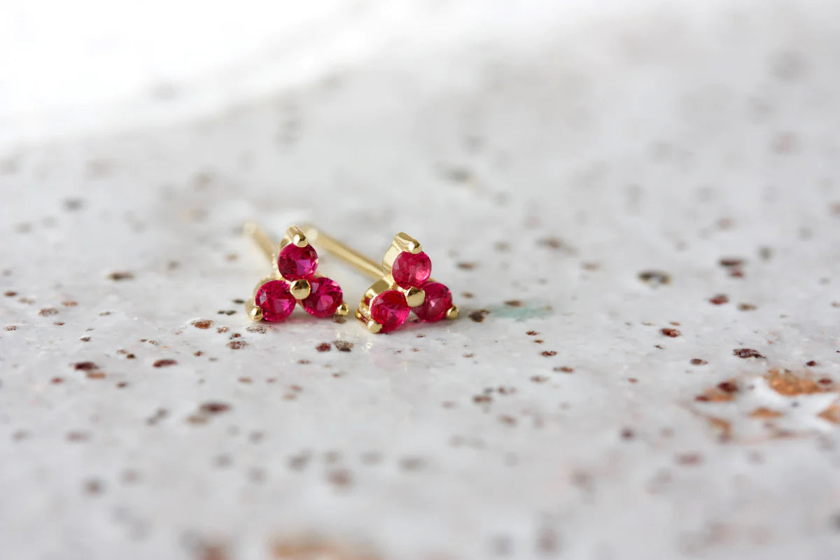 July Birthstone Stud Earrings - Gold / Ruby