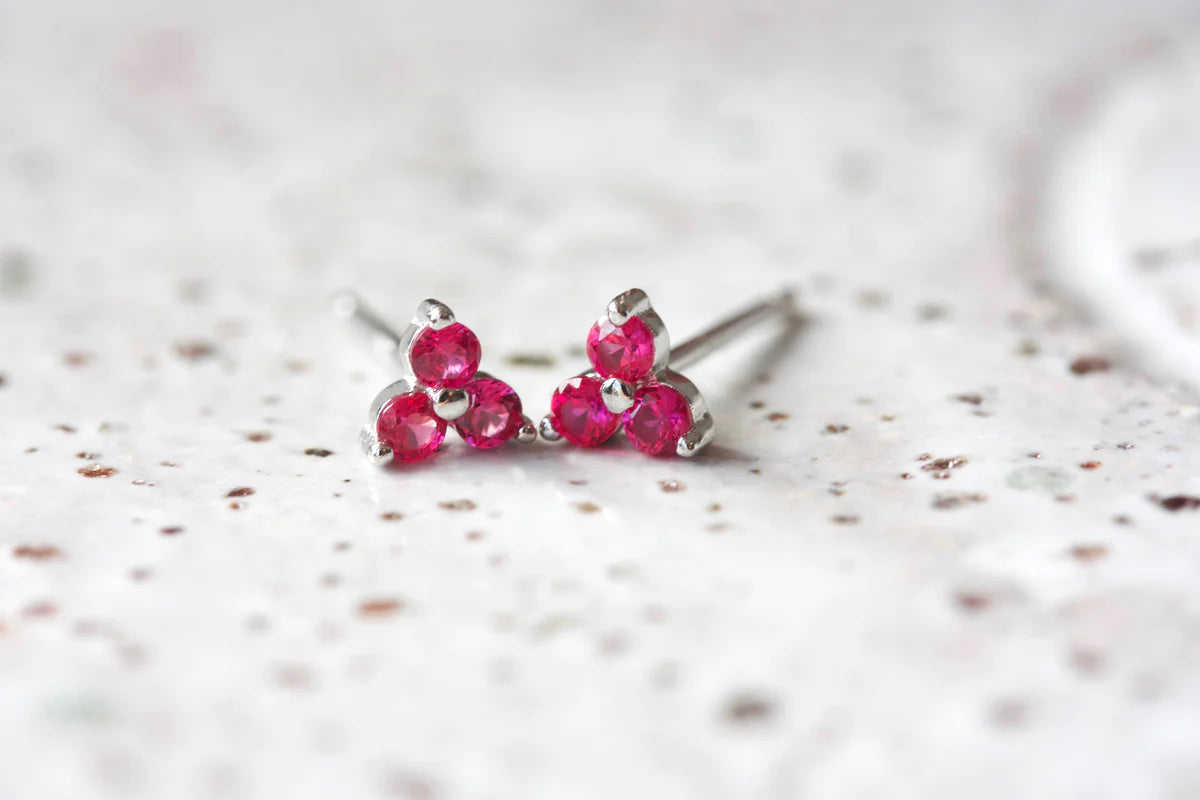 July Birthstone Stud Earrings - Silver / Ruby