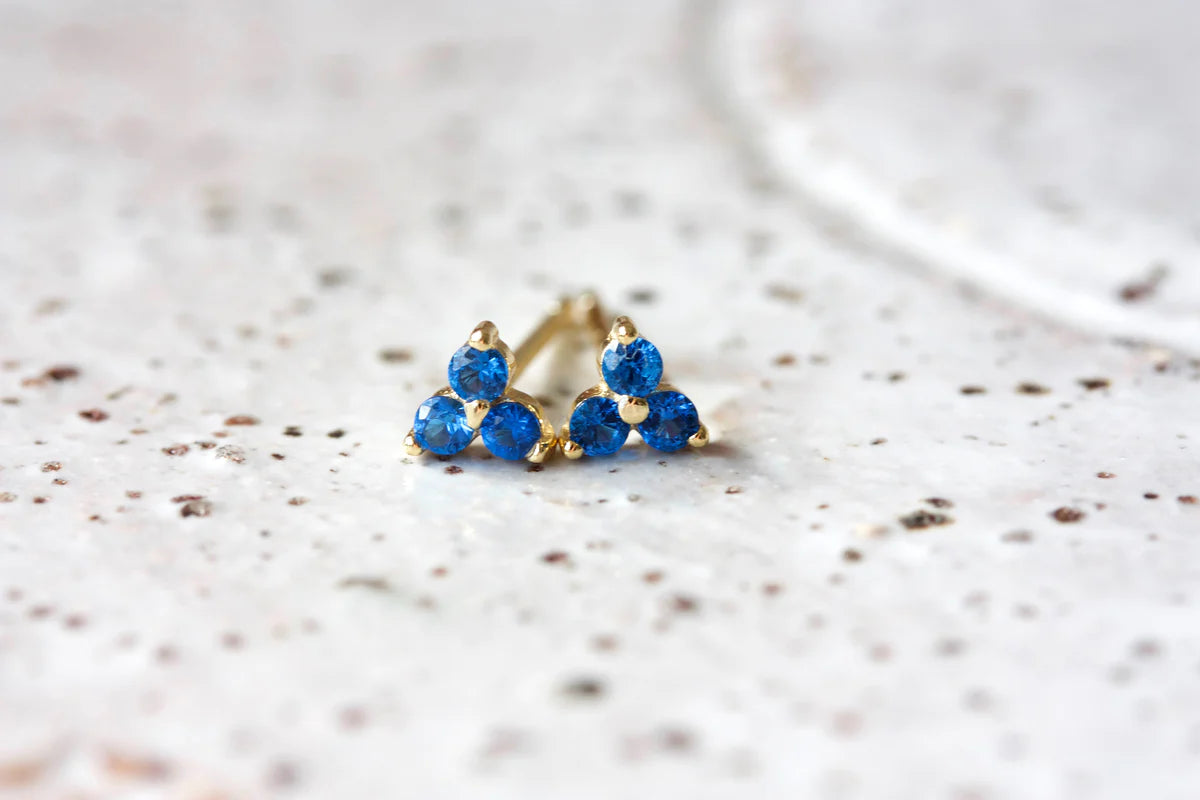 September Birthstone Stud Earrings - Gold / Sapphire