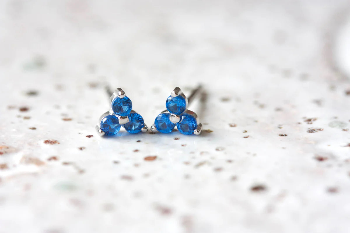 September Birthstone Stud Earrings - Silver / Sapphire