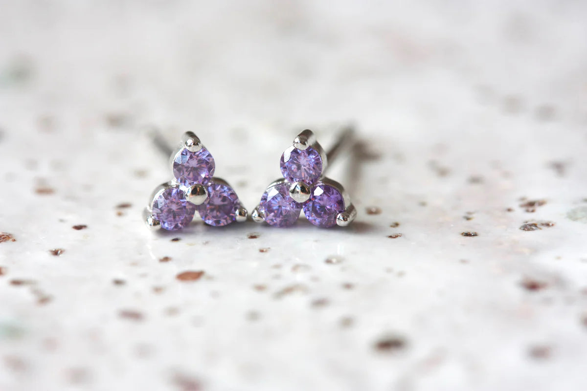 February Birthstone Stud Earrings - Silver / Amethyst