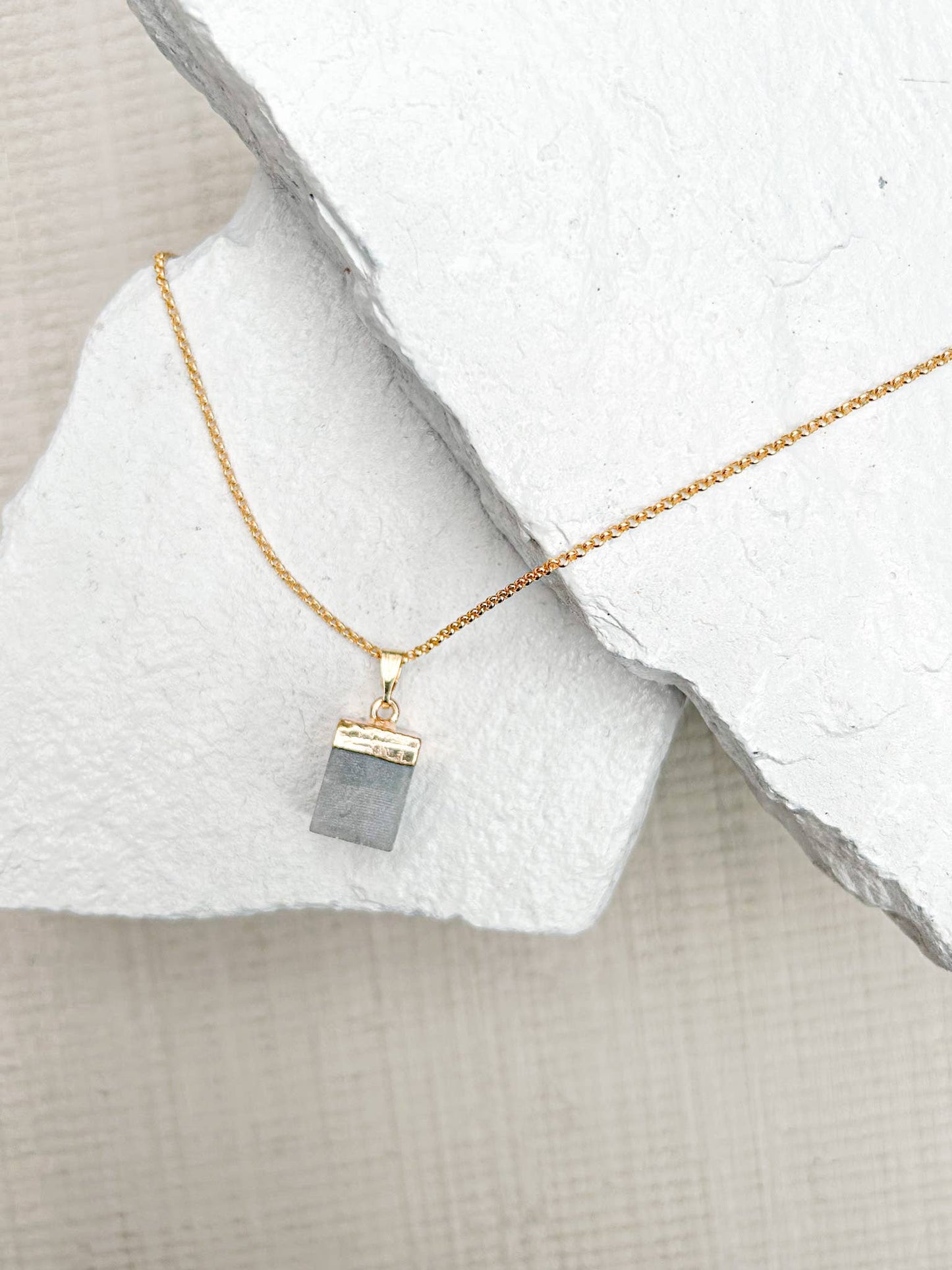 Amazonite Cube Gold Plated Gemstone Necklace