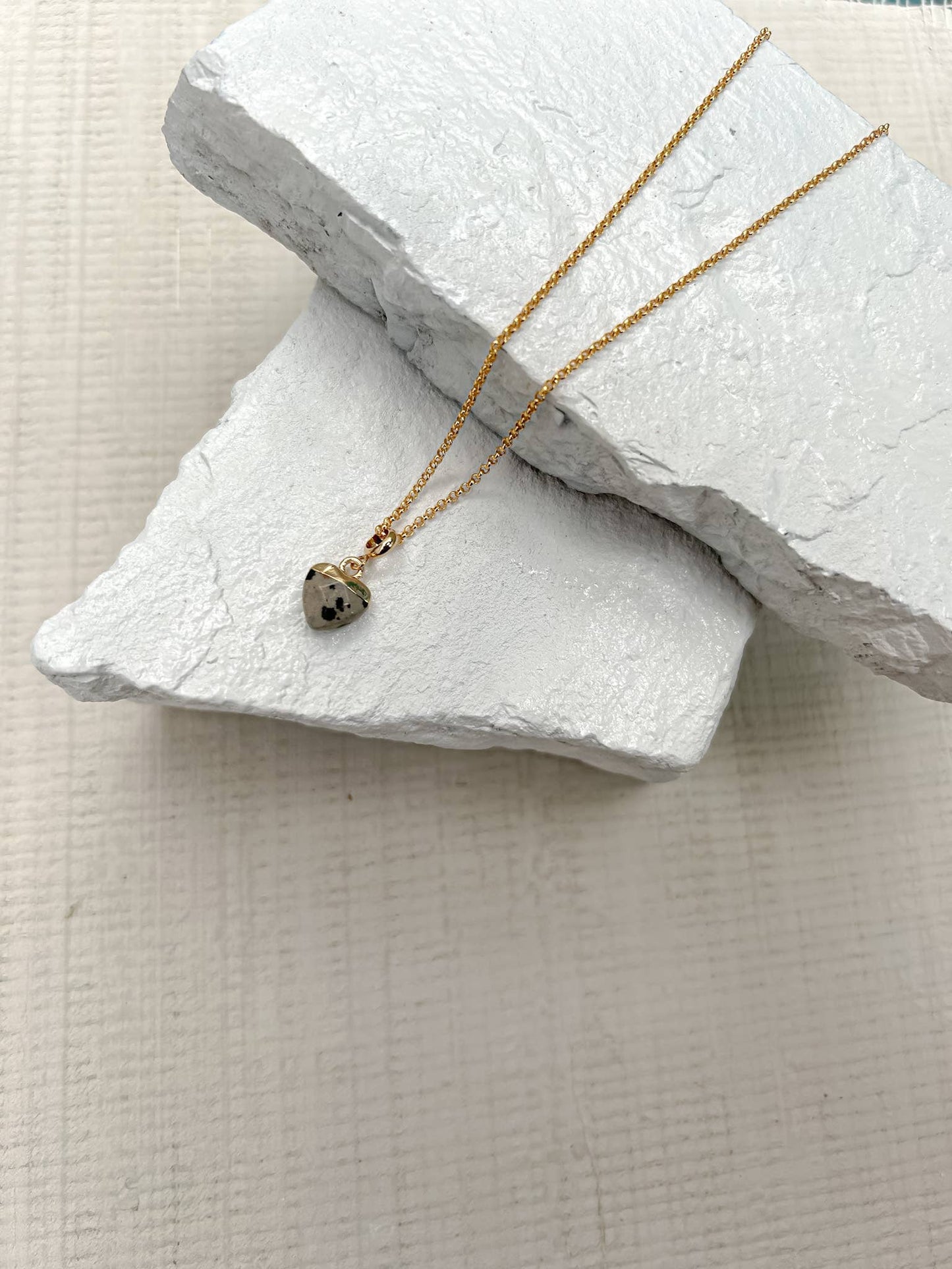 Dalmation Jasper Small Heart Gold Plated Necklace