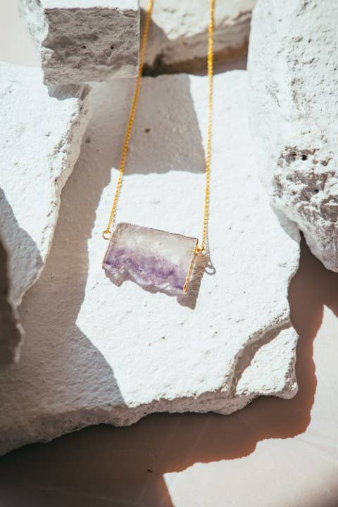 Amethyst Slice Gold Plated Necklace