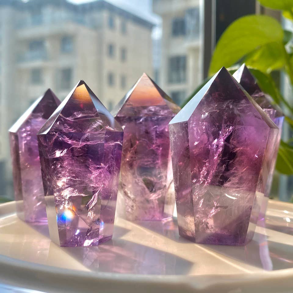 AAAA Grade Uruguay Amethyst Tower | Deep Purple Natural Crystal Generator